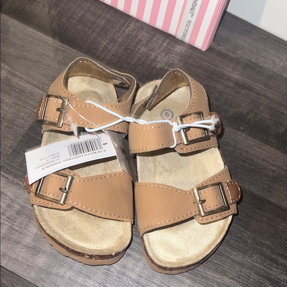 Kids Tan Double-Buckle Comfort Sandals